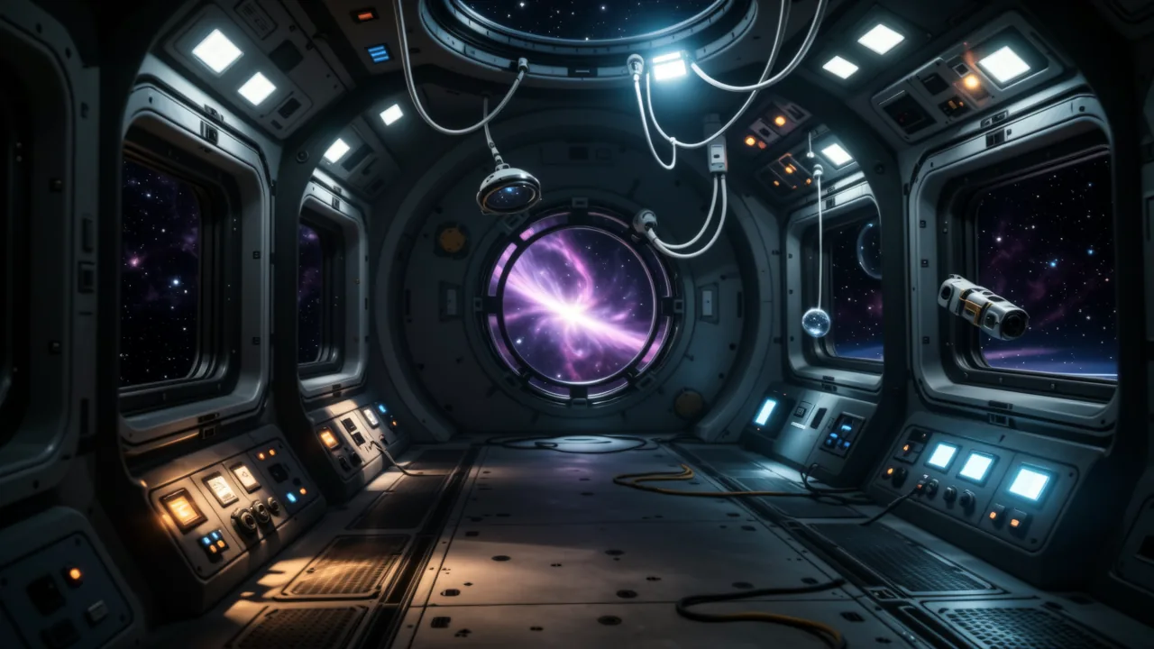 estação espacial vazia com vista para o espaço profundo